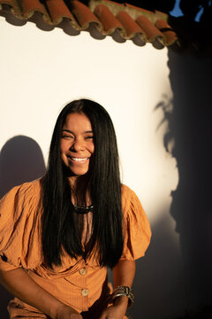 Joyful brunette woman portrait smiling