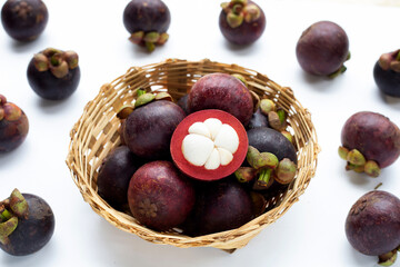 Mangosteen on white background.