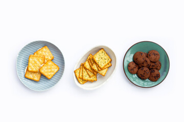 Biscuits with cookies on white background.