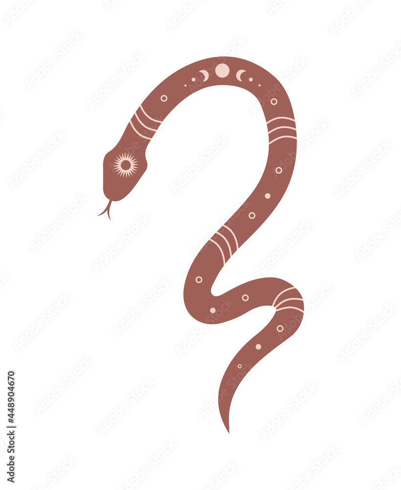 Wall mural magic snake in boho style with moon. mystical symbol in a trendy minimalist style. esoteric vector i