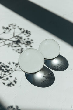 Crystal glass ball with plant shadows