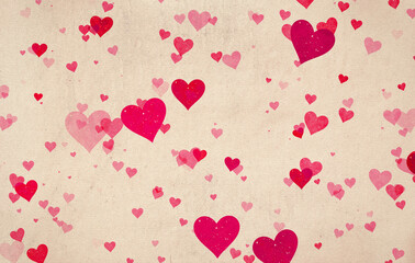 hearts on old paper texture