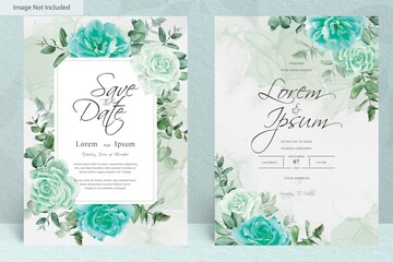 Vintage Wedding Invitation Card Template with Floral and Alcohol Ink Background