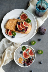 Delicious homemade light meals. Nut Butter Toast with Chia Jam. Great for breakfast and tea break, full of nutritions and goodness. Ideal for healthy conscious people  .              