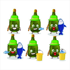 A fisherman champagne cartoon picture catch a big fish. Vector illustration