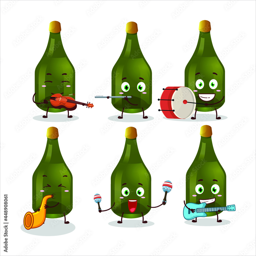 Poster cartoon character of champagne playing some musical instruments. vector illustration