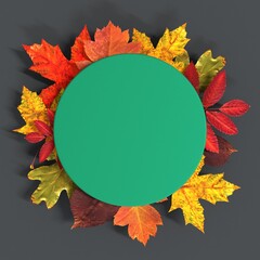 Autumn background. Template for text or message with autumn leaves. Place for your text. 3d illustration