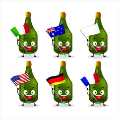 Fototapeta na wymiar Champagne cartoon character bring the flags of various countries. Vector illustration