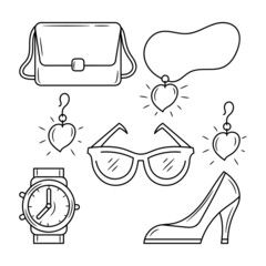 Women's jewelry accessories vector illustration with simple hand drawn sketching style 