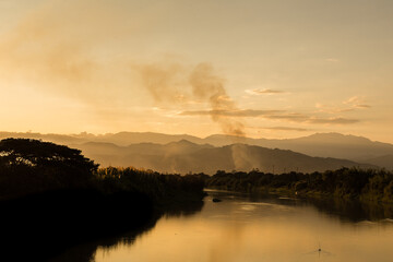 golden sunset over the river