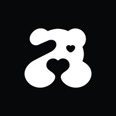 Cute fun modern bear love dog negative space logo 
