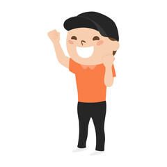 ガッツポーズで喜んでいる男性。または、笑顔で応援してる男性のイラスト。