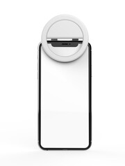 Blank mobile clip on selfie ring light template, 3d render illustration.