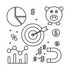 Business icon set vector illustration with simple hand drawn sketching style