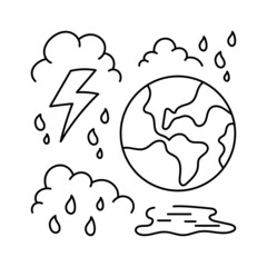 World with cloudy rain vector illustration with simple hand drawn sketching style