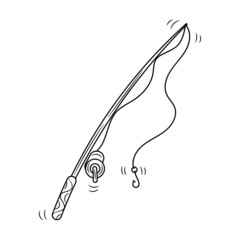 Fishing rod vector illustration with simple hand drawn sketching style