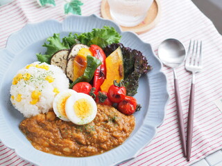 夏野菜ワンプレートキーマカレー グリル焼き