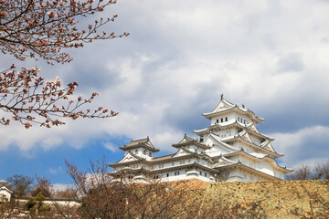 HIMEJI, JAPAN - APRIL 2, 2017 : Himeji Castle in spring season., in Hyogo Prefecture, Kansai Japan., Himeji Castle is UNESCO world heritage sites which most popular among tourist.