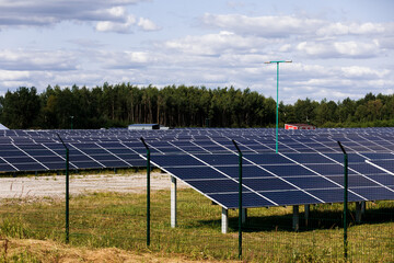 Solar panels in aerial view. Solar panels system power generators from sun