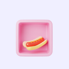 3d illustration of simple icon hot dog on cube