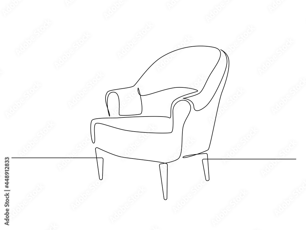 Poster continuous one line drawing of armchair. scandinavian stylish furniture in simple linear style. dood