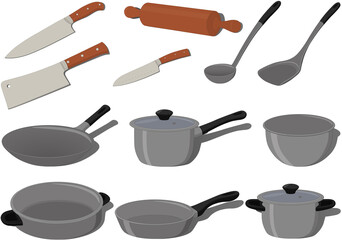 Kitchen cooking supplies collection vector illustration