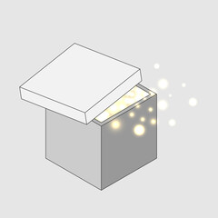 箱から光が溢れ出す　アイソメトリックイラスト