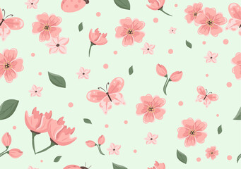 seamless flowers with various colors beautiful design