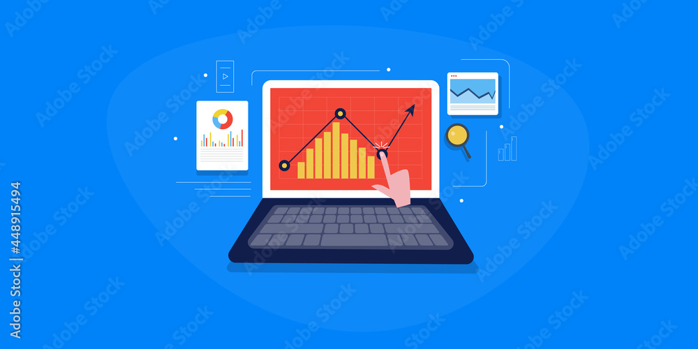 Poster seo concept on laptop computer, seo web traffic growth and data graph on virtual screen. website vis