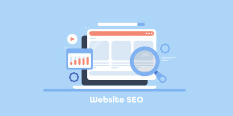 Digital business and website seo optimization with data analytics, web content development, meta data concept. Search engine optimization flat design vector illustration.