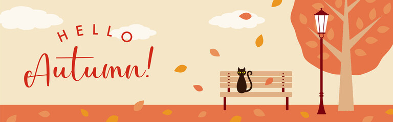 vector background with autumn landscape in the park for banners, cards, flyers, social media wallpapers, etc.