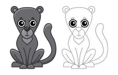 Zoo animal for children coloring book. Funny puma in a cartoon style. Trace the dots and color the picture