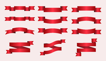 set of red ribbons on white background