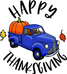 purple 1940s classic autumn truck | happy thanksgiving