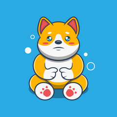 Cute Shiba Inu Dog With a Sad Expression Vector Icon Illustration.