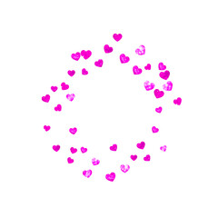 Valentine background with pink glitter hearts. February 14th day. Vector confetti for valentine background template. Grunge hand drawn texture.