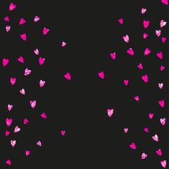 Valentine background with pink glitter hearts. February 14th day. Vector confetti for valentine background template. Grunge hand drawn texture.