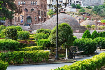 Sulfur baths located in Tbilisi. A feature of the architecture is the red brick vaulted domes.
