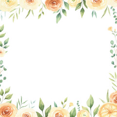 Watercolor boho roses frame isolated on white background. Perfect for wedding invitations, greeting cards. 