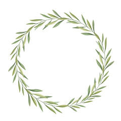 Watercolor olive branches wreath, frame isolated on white background. 