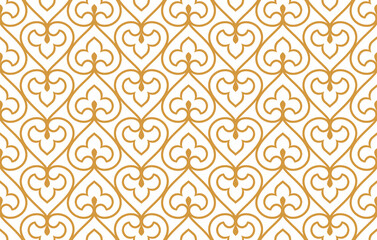 Fototapeta premium Abstract geometry pattern in Arabian style. Seamless vector background. White and gold graphic ornament. Simple lattice graphic design