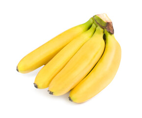 Fototapeta na wymiar Cluster of ripe baby bananas on white background