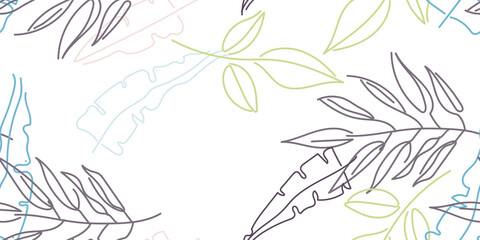 Tropical Leaf Modern Print Pastel One Line Drawing