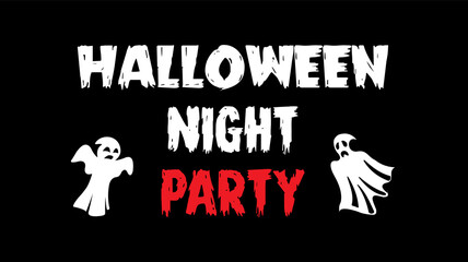 Halloween night party greeting card with ghost. Vector illustration of a banner for Halloween.