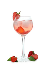 Glass of fresh strawberry cocktail isolated on white background