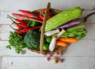 Common fresh farm produce at the wet market. Asian Greens. Local and imported ingredients for your culinary needs from fungi, leafy vegetables, herbs, tubers, bulbs, seeds and spices