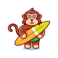 cute monkey cartoon animal holding a surfboard