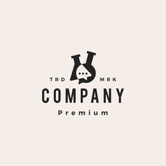 lab talk chat laboratory glassware hipster vintage logo vector icon illustration