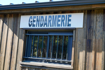 Fototapeta na wymiar gendarmerie text sign means in french Police military station on wall building office