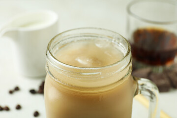 Concept of making Irish coffee, close up